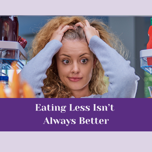 Woman looking overwhelmed at food in refrigerator representing confusion about eating and metabolism